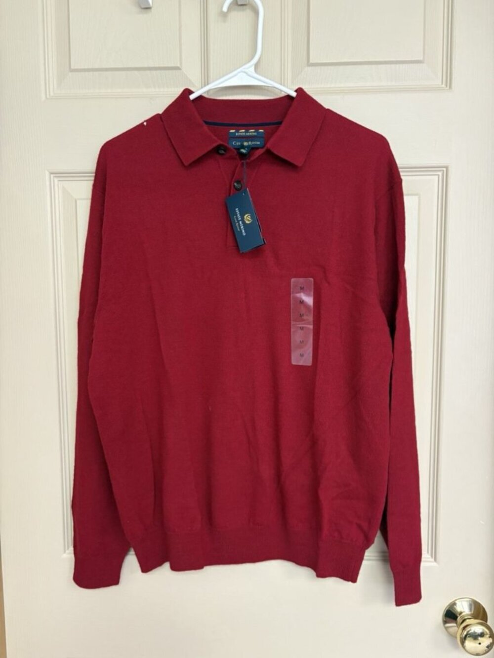 Club Room Sweater Mens M 100% Merino Wool Button Up Collar Long Sleeve Red NWT